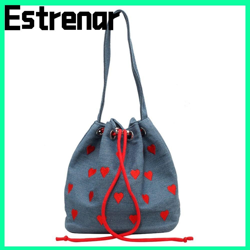 กระเป๋าผ้าใบ ESTRENAR, กระเป๋าโท้ททรงถังนํากลับมาใช้ใหม่น่ารัก, กระเป๋าช้อปปิ้งผู้หญิงความจุขนาดใหญ่รูปหัวใจ