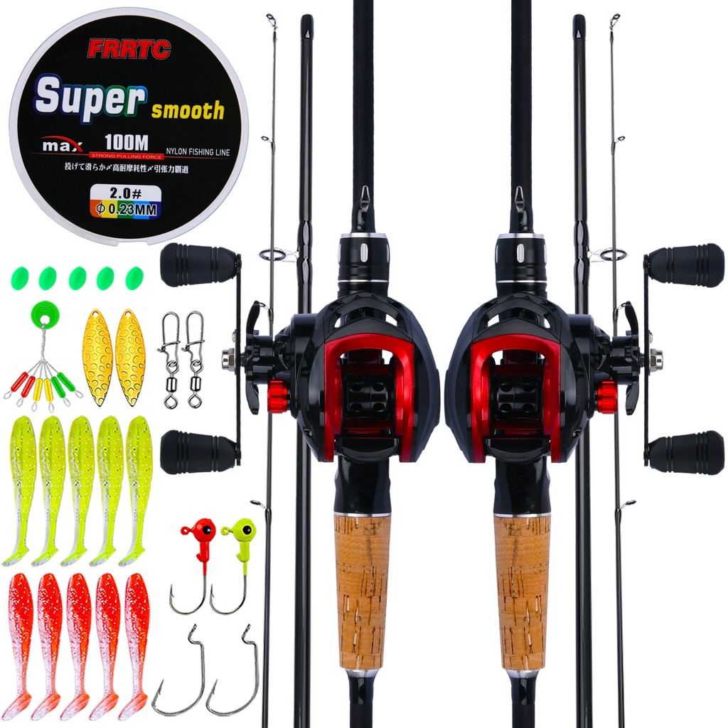 Frrtc ตกปลา Rod และ Reel 2 ส่วนตกปลา Rod 18 + 1BB Baitcasting Reel Line Lure ตกปลาชุดเต็มสําหรับน้ําจืด/น้ําเค็มตกปลา Joran Pancing