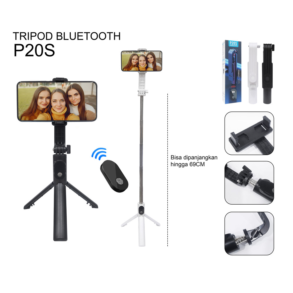 TRIPOD BLUETOOTH REMOTE P20S SELFIE STICK TRIPOD SELFIE BLUETOOTH