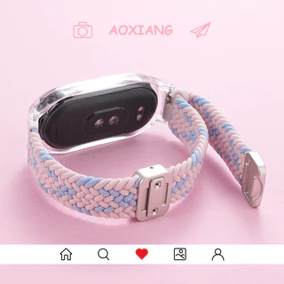 หัวเข็มขัดแม่เหล็กสายไนลอนสําหรับ For Xiaomi Mi band 10 9 8 7 สร้อยข้อมือยืดหยุ่นแบบปรับได้สําหรับ for Miband 6 5 4 3 NFC เปลี่ยน Wristban