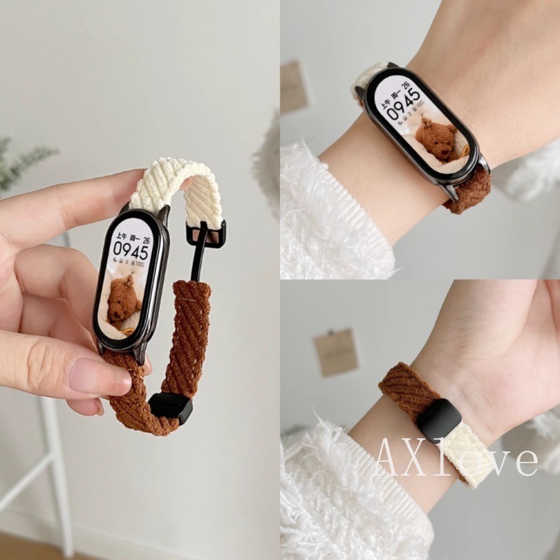 สายรัดสําหรับ Mi Band 9 8 สร้อยข้อมือนาฬิกาข้อมืออุปกรณ์เสริม Corduroy ไนลอนเปลี่ยน Correa สําหรับ Xiaomi Miband 3 4 5 6 NFC สร้อยข้อมือ