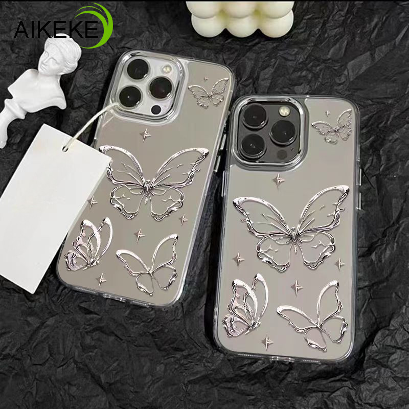 สไตล์เกาหลีเงินผีเสื้อกระจกเครื่องสําอางฝาครอบโทรศัพท์สําหรับvivo V40 Pro Lite V40E Y37 Y37M Y36T Y3