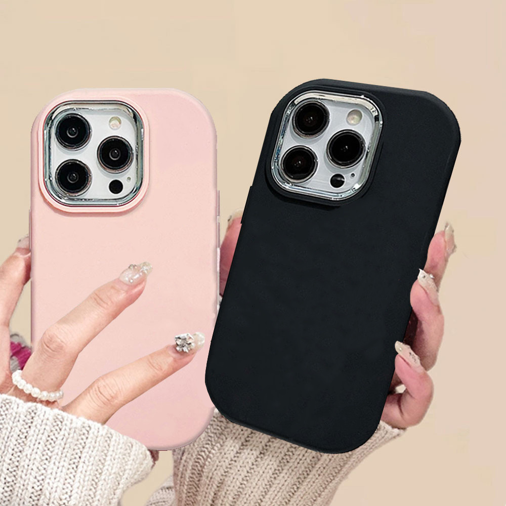 เคสกันกระแทก สำหรับ iPhone 16 Pro 11 12 13 14 15 Pro Max 7 8 Plus XR XS Max X SE 2 3 กรอบชุบโลหะ สีทึบ เคสโทรศัพท์มือถือ