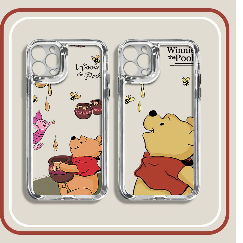 ในสต็อก คู่รัก การ์ตูน หมีพูห์น่ารัก IPhone 16 15 11 13 14 12 Pro Max 7Plus X Xr Xs Max TPU Shockproof Phone Case