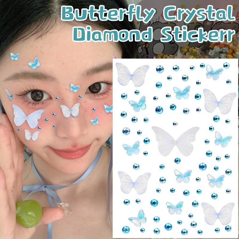 รอยสักชั่วคราว - Self Adhesive Face Rhinestones - อัญมณีใบหน้า - สีสันตาข่ายผีเสื้อ Face Jewels - สําหรับใบหน้า, ผม, Eye, Body Party แต่งหน้า - สติกเกอร์ Rhinestones อะคริลิค