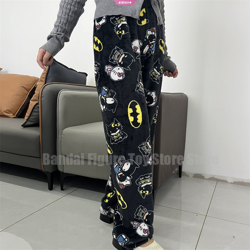 Sanrio Hello Kitty Batman ชุดนอนกางเกงการ์ตูนอะนิเมะ Spider Man Flannel กางเกงหลวมบ้านนุ่มกางเกงสบายๆคู่สวมใส่ของขวัญ