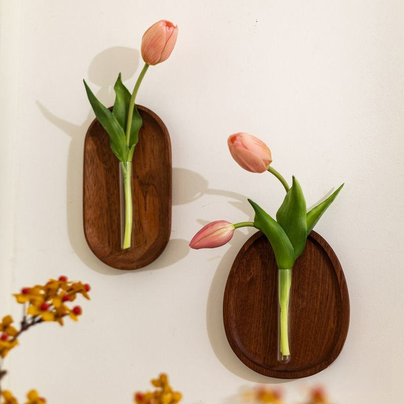 สไตล์จีนไม้เนื้อแข็งแขวนผนังแจกันดอกไม้แก้วสร้างสรรค์ติดผนัง ไฮโดรโปนิกส์ แจกันขนาดเล็กตกแต่งผนัง - รูปที่ 5