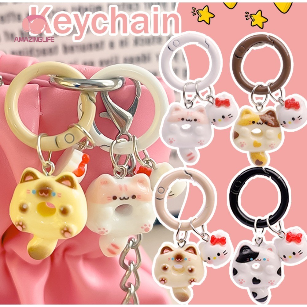 Sanrio Hello Kitty จี้เรซิ่นโดนัทลูกแมวพวงกุญแจ - พวงกุญแจแมวคุกกี้น่ารัก - เครื่องประดับกระเป๋าเป้สะพายหลัง Charm