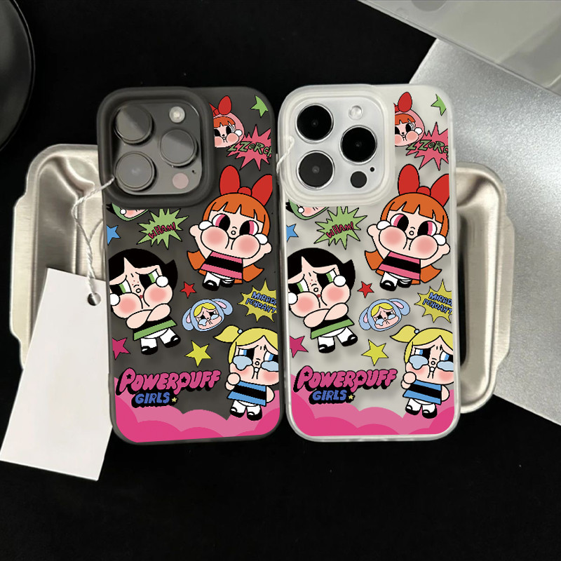 GOOD หรูหราหลุมขนาดใหญ่ Frosted สําหรับ IPhone 7Plus 11 14 15 13 12 Pro MAX XR 7 8 Plus 16 XS MAX X Powerpuff Girls