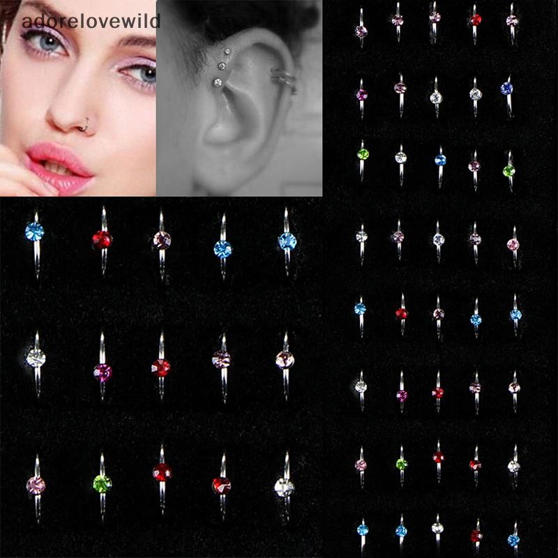 Adorelovewild 40PCS Bulk Multi สแตนเลสสตีลคริสตัลจมูก Studs แหวน Hoop Body sf