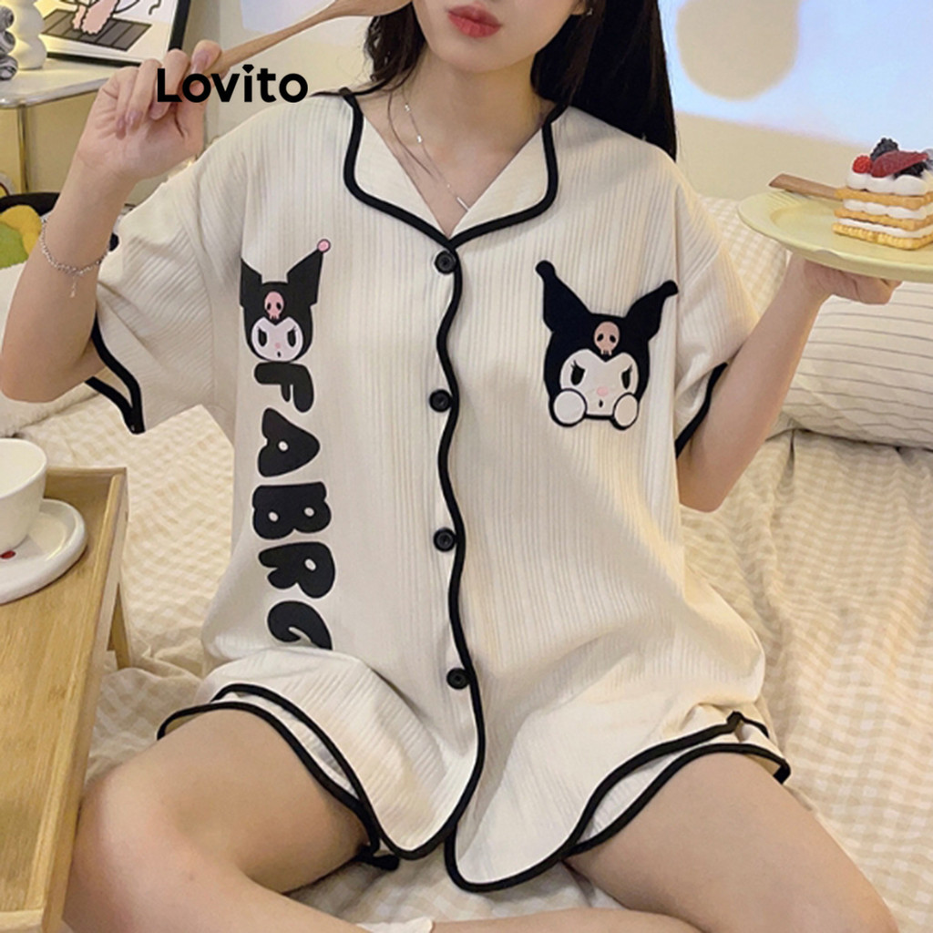 Lovito ชุดนอนผู้หญิง แบบพิมพ์ลาย สไตล์ลำลอง LNA66360