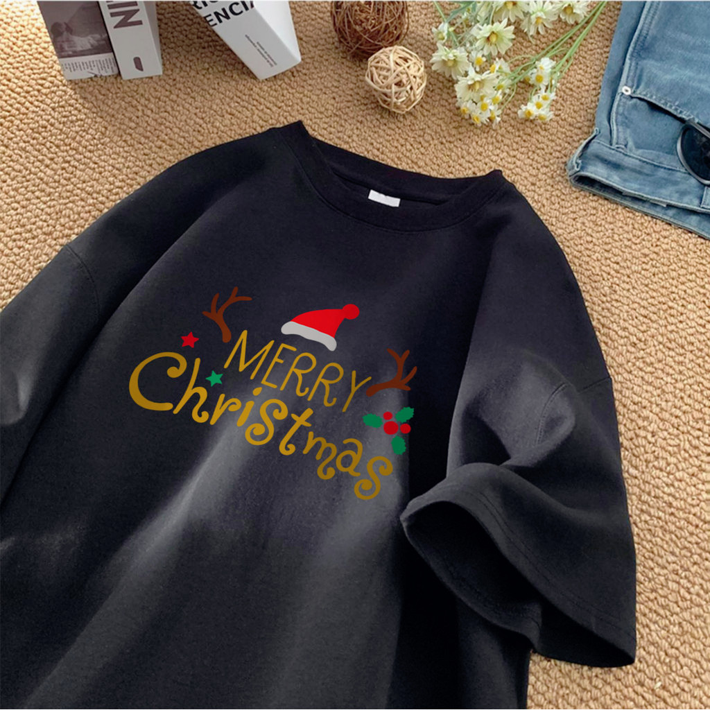 (จัดส่งตลอด 24 ชั่วโมง)Woo Right ผ้าฝ้าย100% เสื้อ christmas เสื้อยืดผ้าฟอก oversize ผ้าคอตตอน100% สไตส์อเมริกา L00012