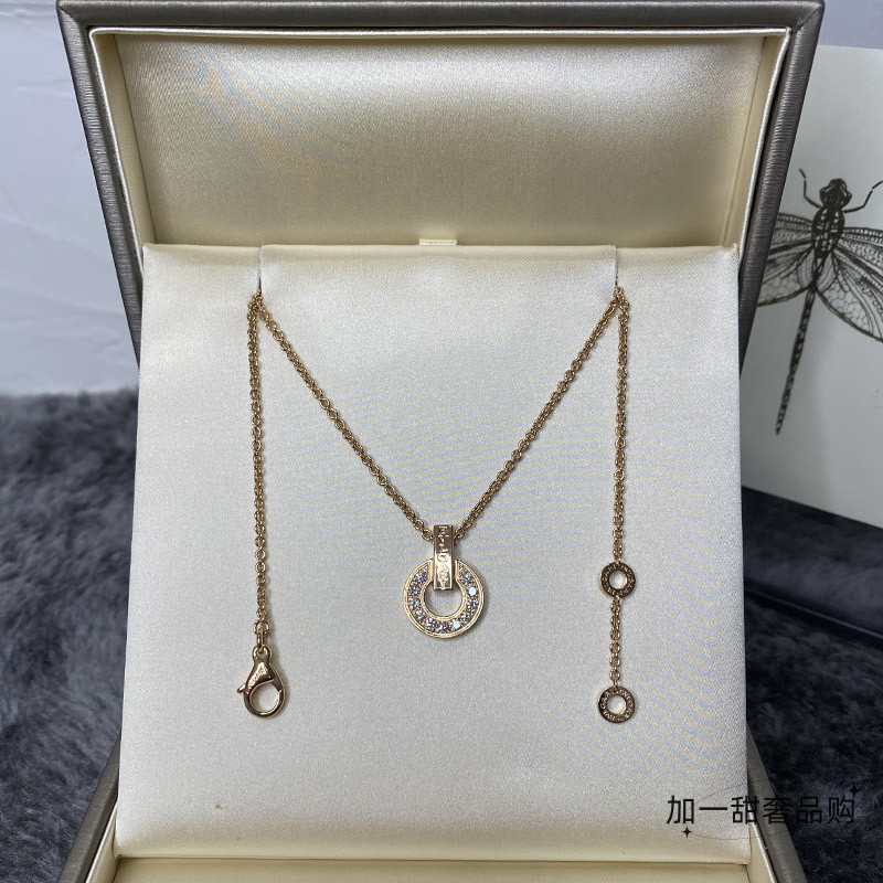 [คลังสินค้าพร้อม] Bvlgari BVLGARI BVLGARI BVLGARI Series Rose Gold Full Diamond Donut สร้อยคอจี้ของข