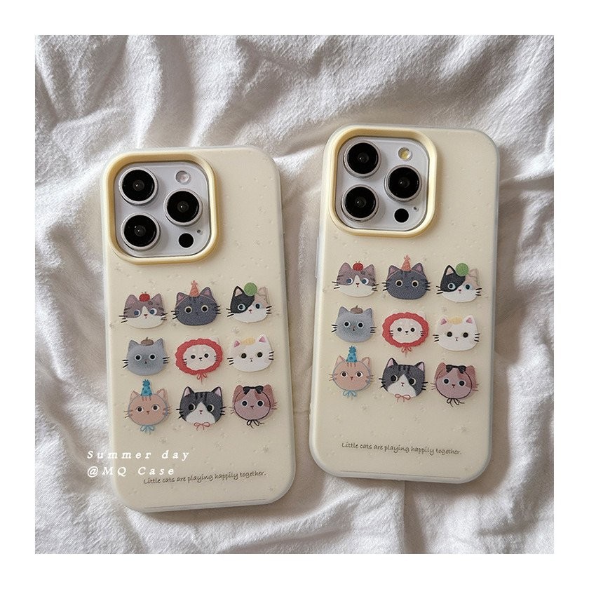 เคสโทรศัพท์ Nine Palace Grid Cute Cat Jelly 2-in-1 เข้ากันได้กับ iPhone 16 14 Pro Max 15 Pro iPhone 