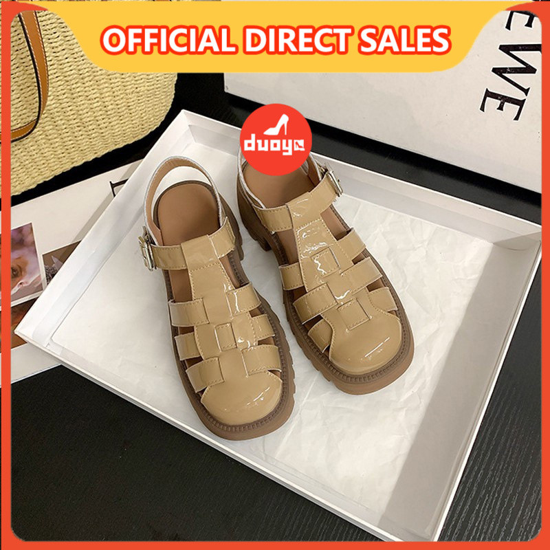Duoya Factory รองเท้าแตะแพลตฟอร์ม หนังนิ่ม ส้นหนา สไตล์โรมัน แฟชั่นฤดูร้อน สําหรับผู้หญิง ส่งฟรี