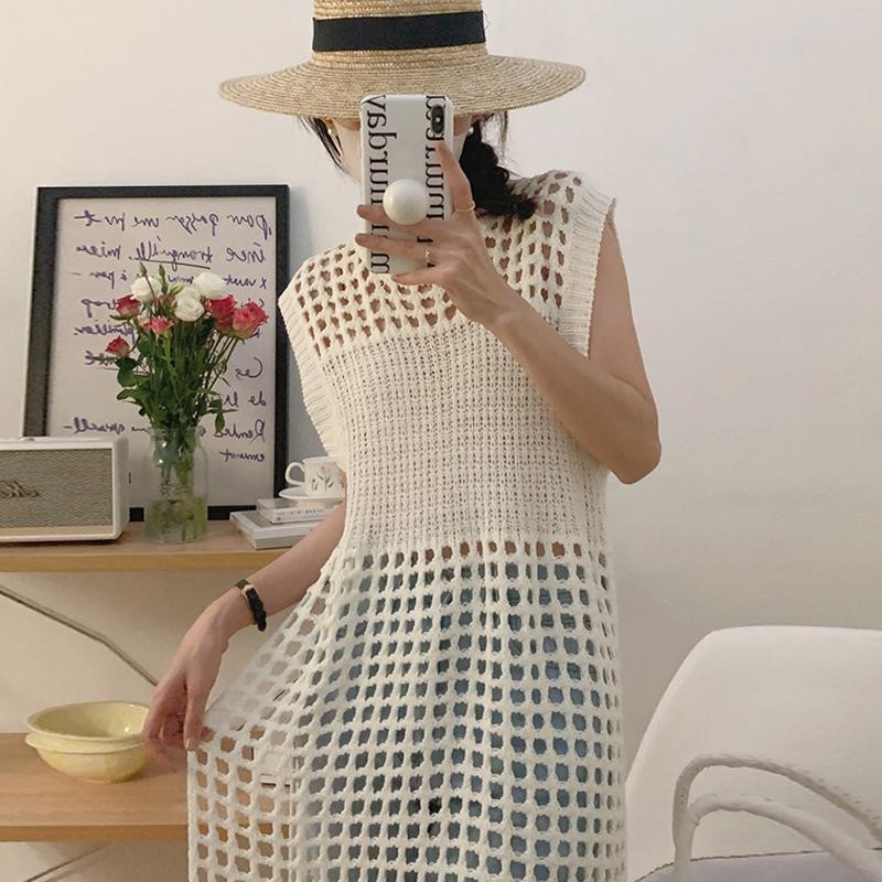 Dahong เสื้อคลุมทอลายตาข่าย ผู้หญิงถักด้านข้างแยก Tunic Tops งานรุ่นฮิตติดเทรนด์ ปังเวอร์ ยสีให้เลือก D627 ราคา ถูกที่สุด ดีลบีเคเค แกลเลอรีภาพที่ 2