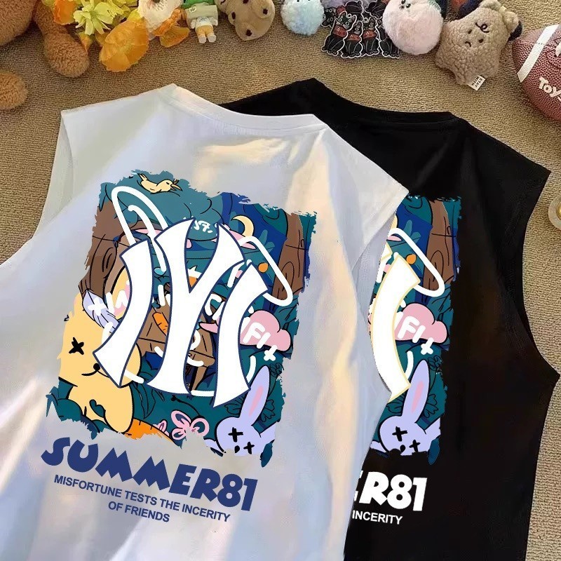 Y-T💫 เสื้อแขนกุด พิมพ์"IYI SUMMER" เสื้อกั๊กแขนกุดชาย ฝ้าย100% อเมริกันย้อนยุค  สวมใส่สบาย แฟชั่น Unisex OVERSIZE ☄️