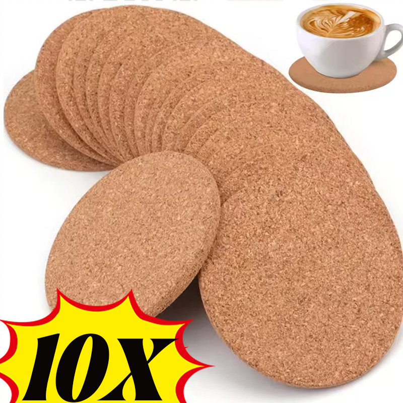 ที่รองแก้วเครื่องดื่มไม้ก๊อกทรงกลม 10 ชิ้นสําหรับโต๊ะ | แผ่นกันน้ํากันรอยขีดข่วนสําหรับเคาน์เตอร์และพื้นผิวกระจก, ตัวป้องกันกันความร้อนที่เป็นธรรมชาติทั้งหมด