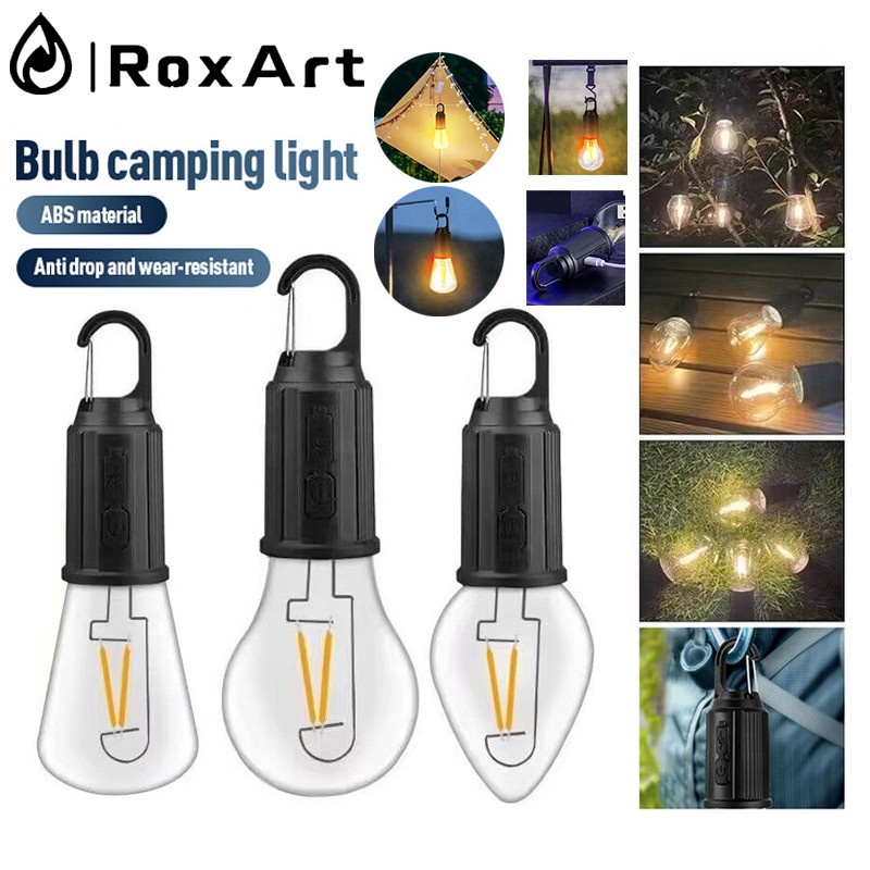 Roxart ไฟตั้งแคมป์ Led หลอดไฟสไตล์ย้อนยุคแบบพกพาทรงกลมชาร์จไฟได้ ไฟตั้งแคมป์สำหรับเต็นท์
