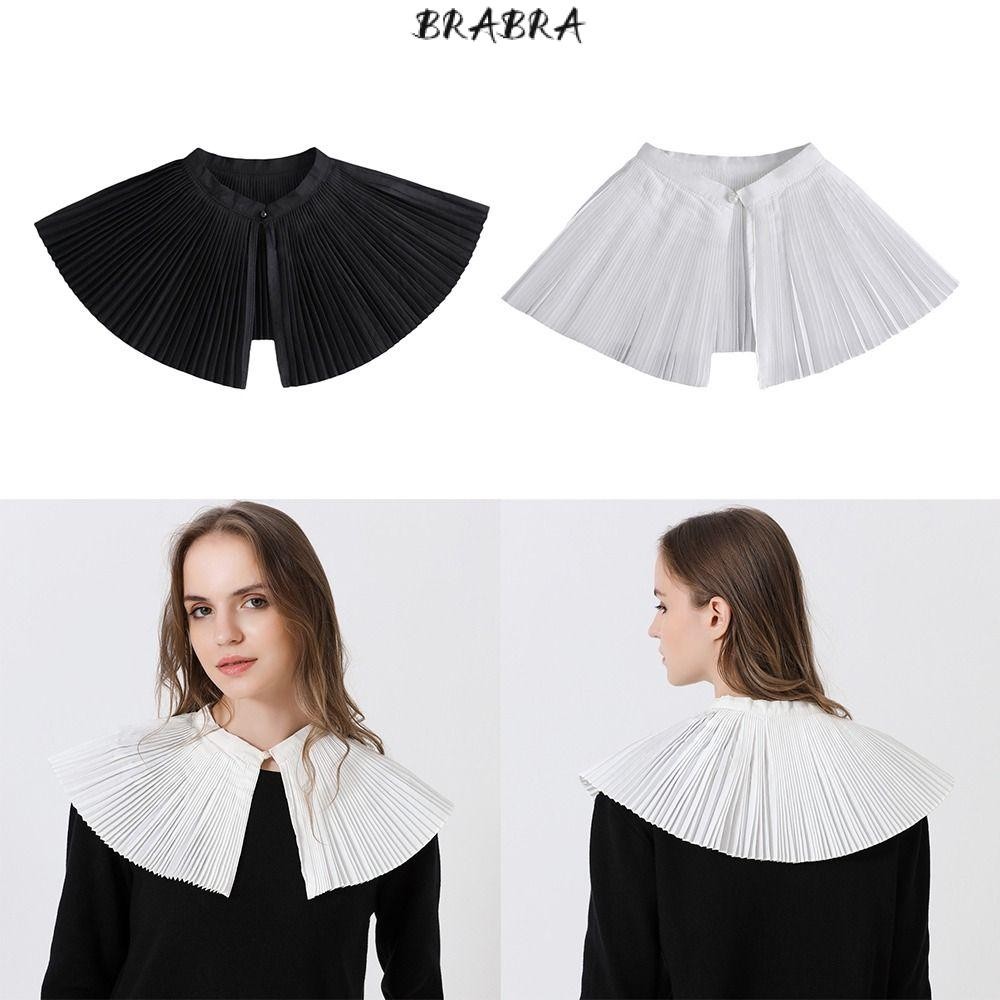 BRB ปลอกคอปลอม, สายคล้องคอลูกไม้อเนกประสงค์ที่ถอดออกได้, สีดําสีขาวประณีตพัดลมรูปปกปกเสื้อผ้าตกแต่ง