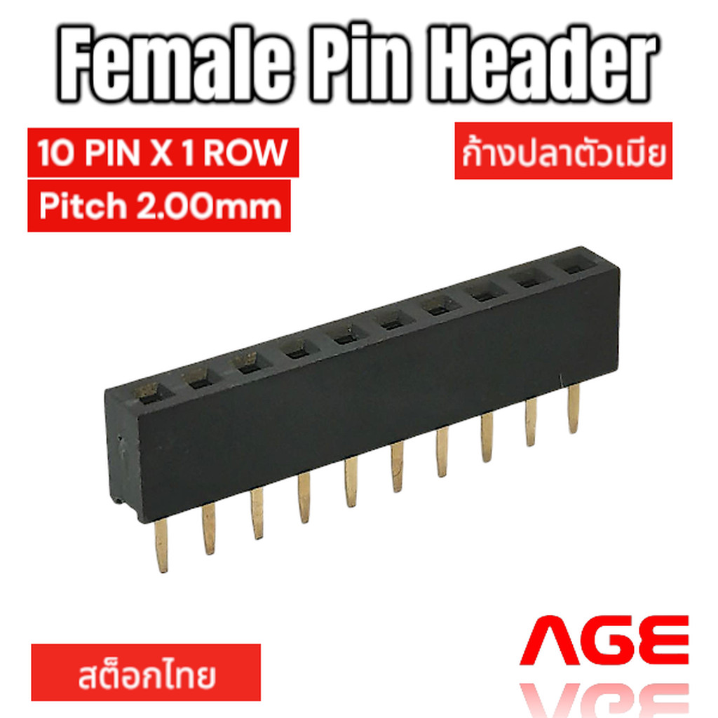 Female Pin Header 10 Pin, (10PIN X 1ROW), Pitch 2.00mm ก้างปลาตัวเมีย