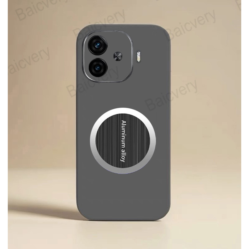 ปลอกสําหรับ iQOO Z9 Turbo V2352A พร้อมแม่เหล็กสติกเกอร์กาวด้วยตนเองสีดํา Soft TPU ฝาหลัง