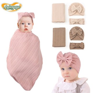 Aoduoyaya ผ้าห่มเด็กหมวกเด็กที่คาดผม 3ชิ้น ผ้าห่มห่อตัวสำหรั…