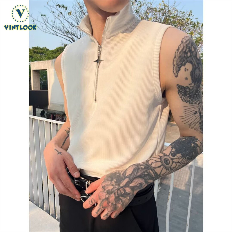 วิทลุค เสื้อกั๊กแขนกุดซิปสําหรับผู้ชายคอเต่าออกแบบที่น่าสนใจพิเศษเสื้อยืดแขนกุด – โปรปัง