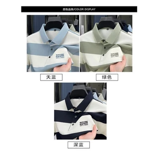 Casual High-End Striped Polo Mens Summer สไตล์ใหม่แขนสั้นแฟชั่นLapel Top