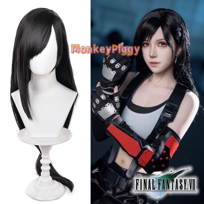 FINAL FANTASY VII SERIES TIFA LOCKHART คอสเพลย์วิกผมสีดําผมยาว TIFA คอสเพลย์วิกผม