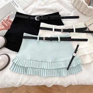 American Hot Girl แฟชั่น All-Match Double-Layer Ruffled เอวสูง Slimmer ดูครึ่งความยาว