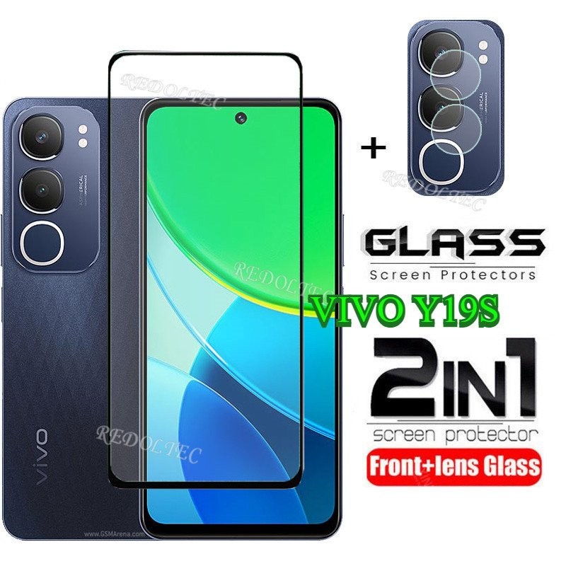 ฟิล์มกันรอยหน้าจอ VIVO Y19S 2 in 1 + ฟิล์มป้องกันเลนส์ ปกเต็ม กาวเต็ม VIVOY19S VIVO Y19 S Tecno Pova