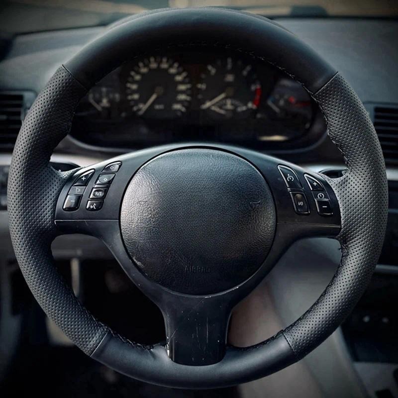 ฝาครอบพวงมาลัยหนังแท้สําหรับ BMW M Sport E46 330i 330Ci E39 540i 525i 530i ฝาครอบมือจับภายในรถอุปกรณ
