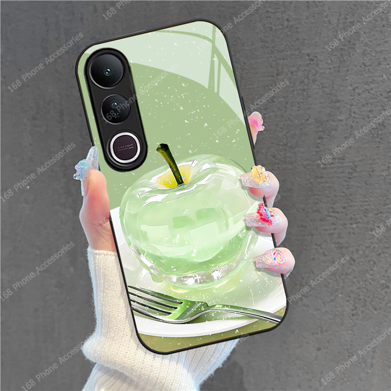 เคส Vivo V50 Lite เคส Vivo V50 เคสคริสตัลแอปเปิ้ลกันกระแทกซิลิโคนนุ่มขอบสี่ใบโคลเวอร์สายโทรศัพท์หรูหราของเหลวแข็งกระจกกรณีสําหรับเด็กผู้หญิงนักเรียนผู้หญิงผู้หญิง