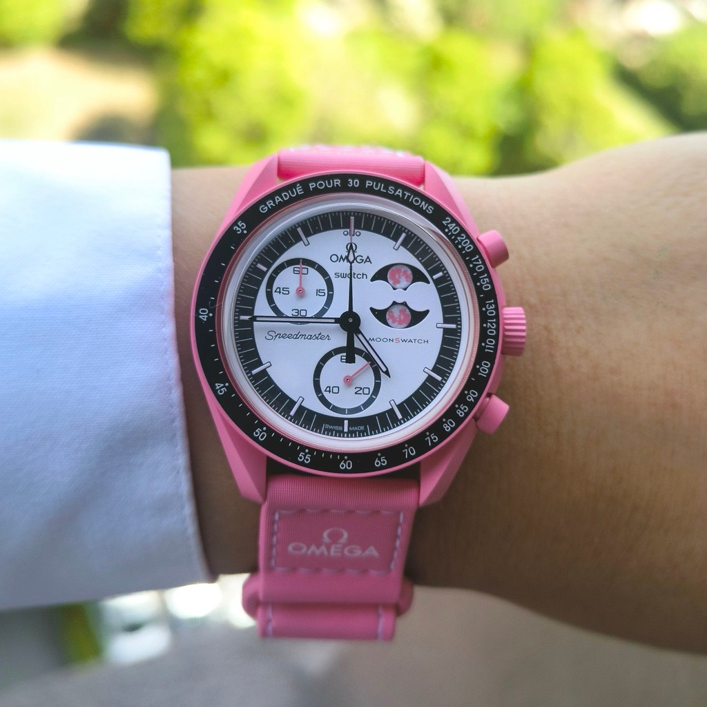 MoonSwatch MISSION TO THE PINK MOONPHASE ใหม่นาฬิกาผู้ชายฟังก์ชั่นเต็มรูปแบบ Quarz Chronograph Luminous นาฬิกาข้อมือ
