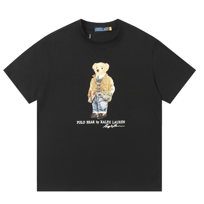 ที่มีคุณภาพสูงแฟชั่นคลาสสิกตุ๊กตาหมีพิมพ์รอบคอพื้นฐานแขนสั้นเสื้อยืด