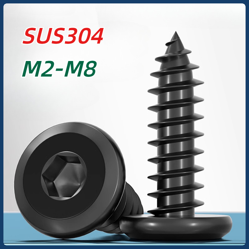 [MX1] น็อต M2-M8 หัวจมแบน หัวกลมแบน สแตนเลส 304 สีดำ เกลียวมิล หยาบ สกรู สกรูแตะด้วยตนเอง / M2-M8 Round Flat Hex Socket Tapping Screw SUS304 Black / เตาแม่เหล็กไฟฟ้าหกเหลี่ยมลบมุม 304 สีดำ
