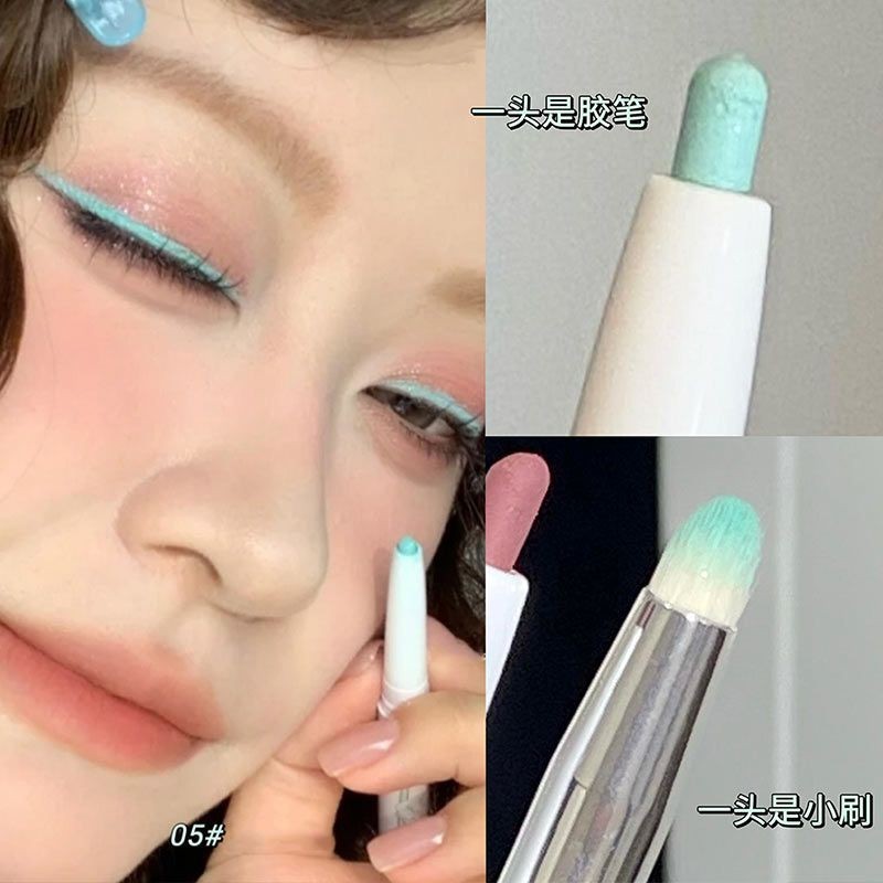 อายไลเนอร์ Mint Green Pink Purple Double Head Eyeliner Gel Pen Lying Silkworm Eyeliner กันน้ําและกัน