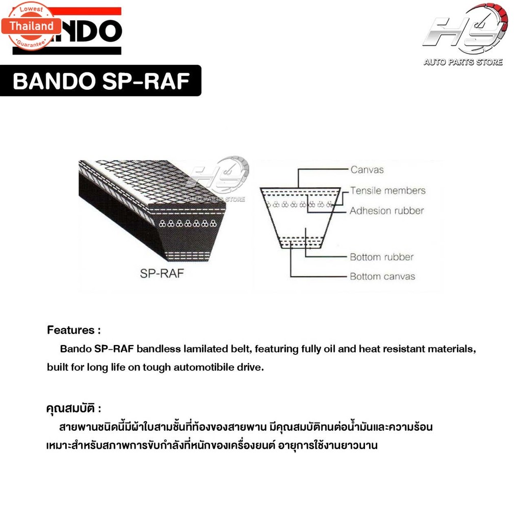 สายพาน ร่องเรีย BANDO SP-RAF 12.5 580-600 สายพานหน้าเครื่อง แนโด