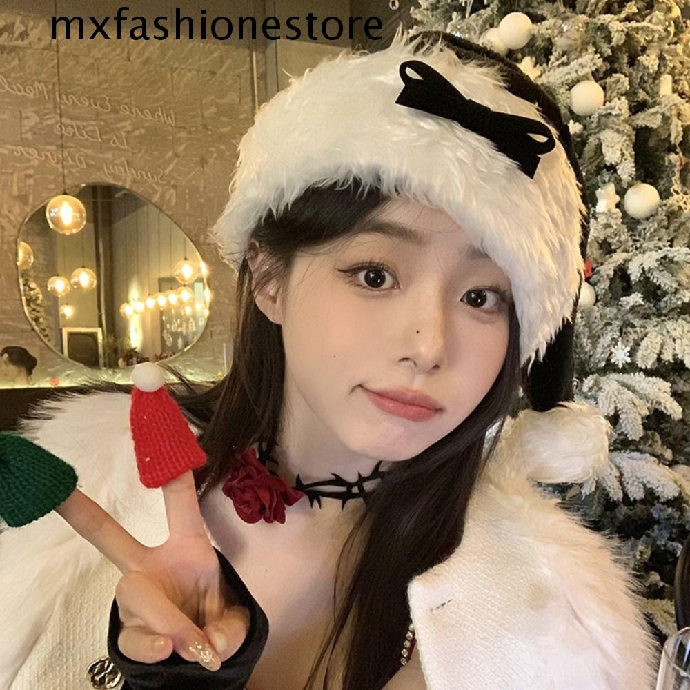 Mxfashione หมวกคริสต์มาส,สุขสันต์วันคริสต์มาสตกแต่งซานตาคลอสหมวกซานตาคลอส,ของขวัญกุทัณฑ์โบว์กะโหลกหมวกตุ๊กตาสีแดงหมวกของขวัญคริสต์มาส
