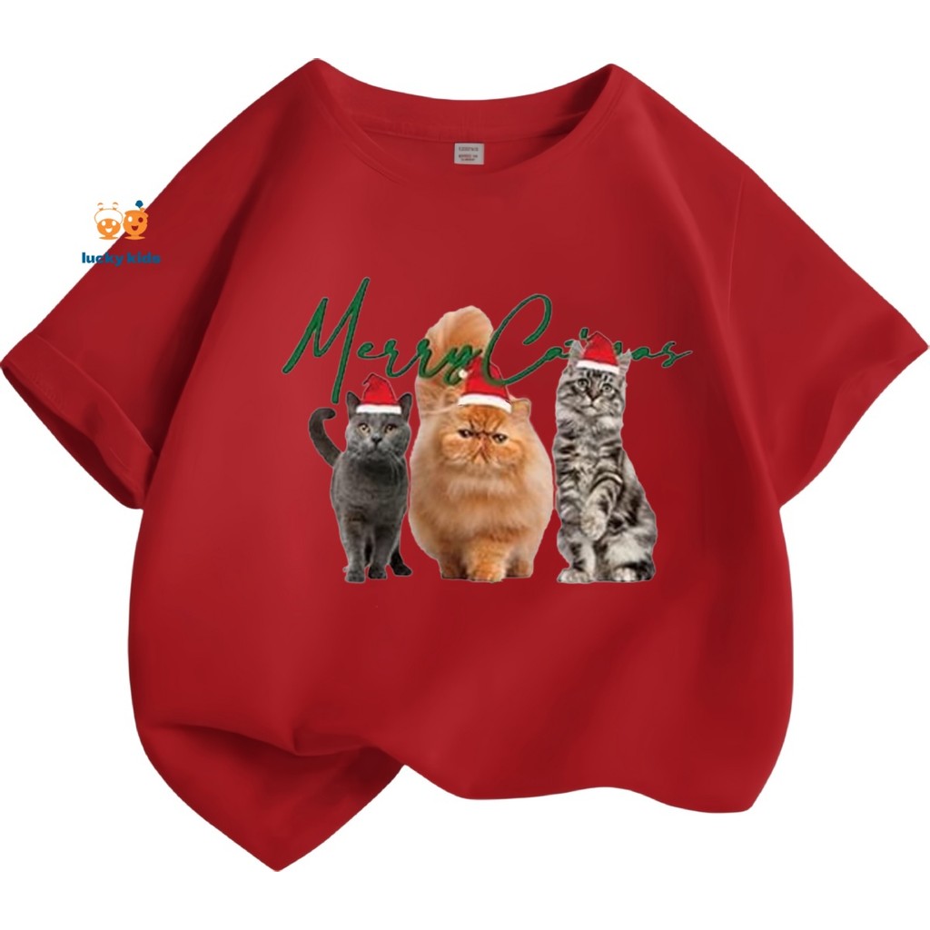 (MerryChristmas) เสื้อยืดสำหรับเด็กเสื้อยืดสำหรับเด็กผู้ชายและเด็กผู้หญิงสัตว์เล็ก ๆ สำหรับคริสต์มาส LUCKY KIDS