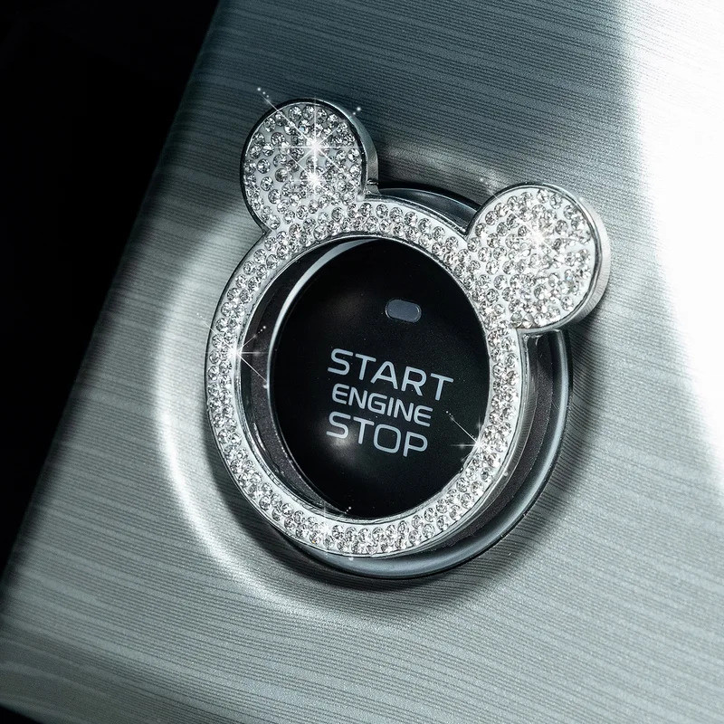 รถน่ารักหนึ่งคลิกปุ่มเริ่มต้นตกแต่งวงกลมสร้างสรรค์เพชรคริสตัลแหวนจุดระเบิดสติกเกอร์ฝาครอบป้องกันภายในรถ