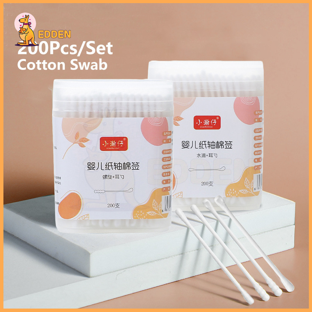 EDDEN สําลีก้าน เด็กทารก (กล่องละ200ไม้) ทำจากฝ้ายแท้ 100% ไม่เป็นขุย สินค้าเด็ก