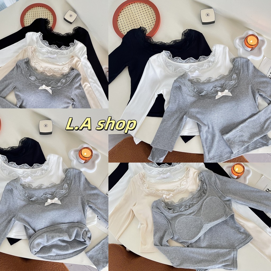 L.A Shop★สไตล์ใหม่★เสื้อแขนยาวคอกลม สีพื้น ผ้าร่องเล็ก น่ารักคาวาอี้มีฟองน้ำ "FY714"