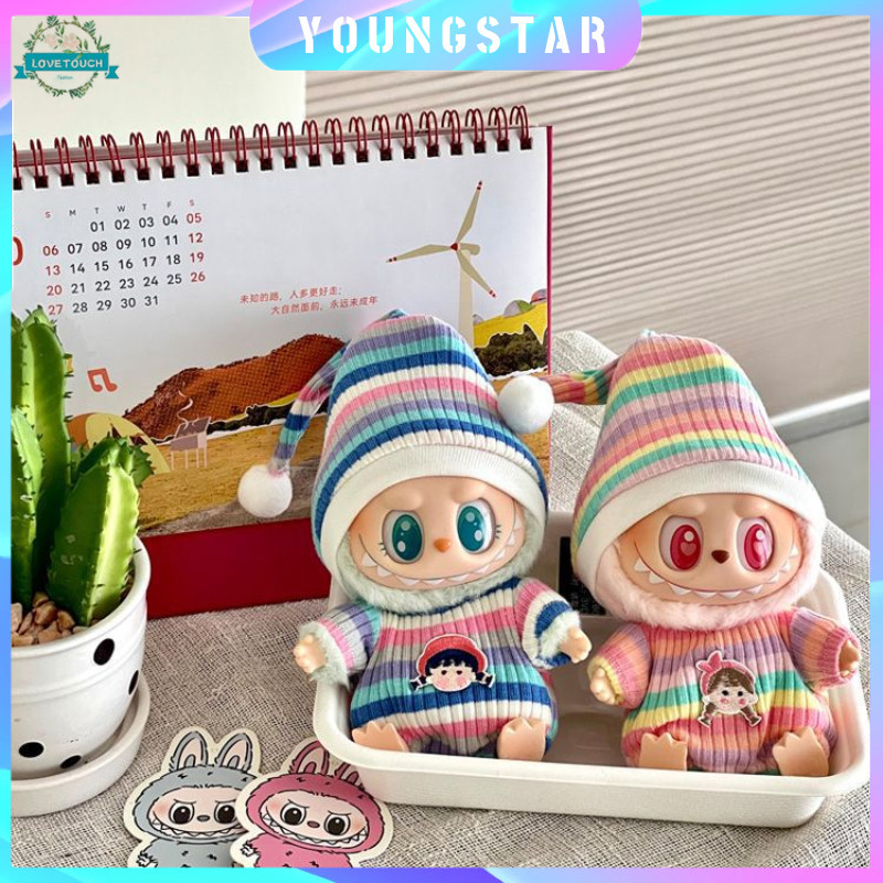 FYG 17 ซม.LABUBU Sit Party เสื้อผ้าเด็ก ฤดูใบไม้ร่วง onesie + หมวกชุดอุปกรณ์เสริมน่ารักตกแต่งผ้าเล็กๆสําหรับ labubu ผ้า POPMART