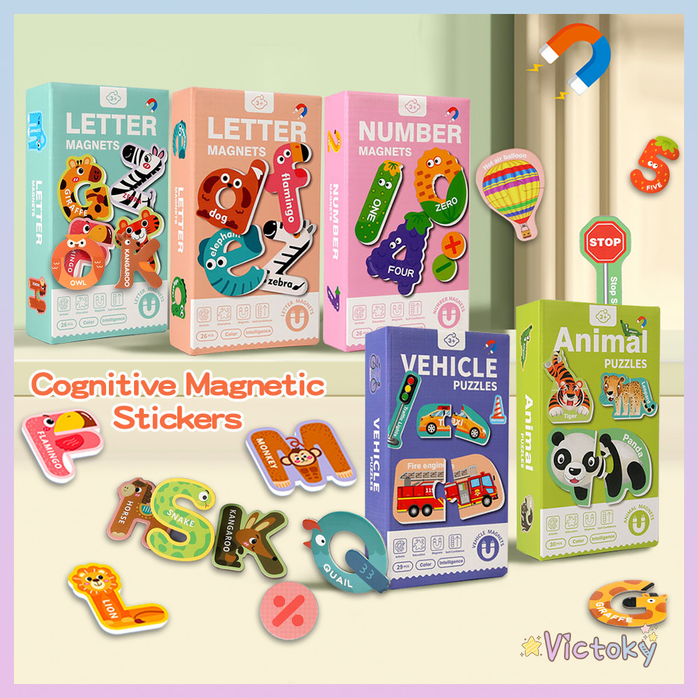 Victoky ABC สติกเกอร์แม่เหล็กสําหรับเด็กการ์ตูนแม่เหล็กติดตู้เย็นสัตว์ยานพาหนะภาษาและตัวเลขของเล่นกา
