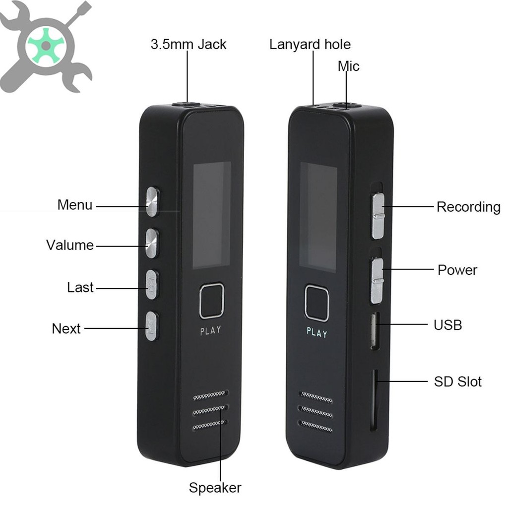 เครื่องบันทึกเสียงดิจิทัล เครื่องบันทึกเสียงดิจิตอล 32GB 1.2 นิ้วเครื่องบันทึกเสียงขนาดเล็กพร้อมเครื่องเล่น MP3 มือถือเครื่องอัดเสียงขนาดเล็ก ลดเสียงรบกวน พร้อมเครื่องเล่นเพลง