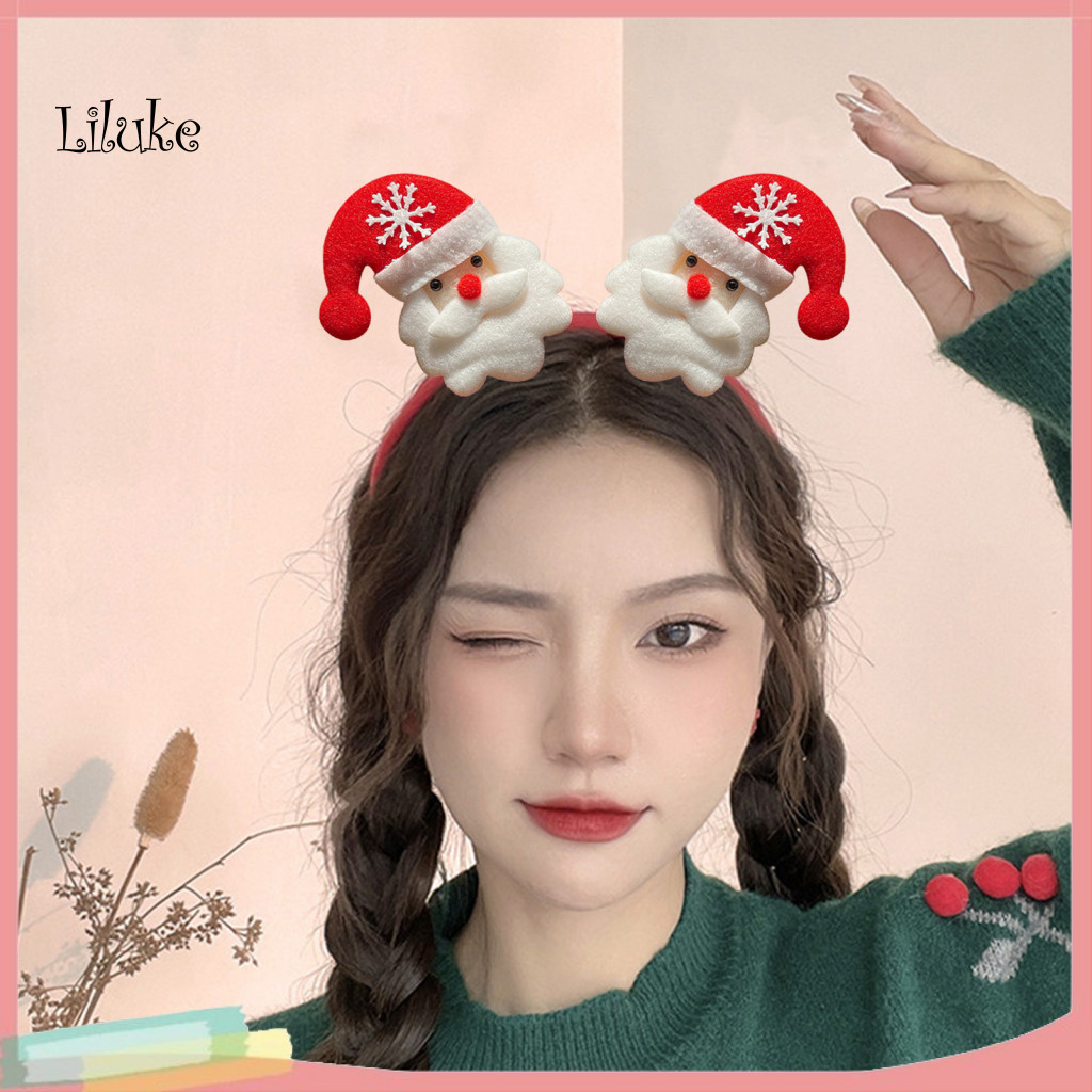 Lk ที่คาดผม Elk Sparkly Reindeer Antler ที่คาดผมคริสต์มาสพร้อม Santa Bow เครื่องประดับผมงานรื่นเริงสําหรับปีใหม่ปาร์ตี้ภาพ Anti-slip Elastic Band
