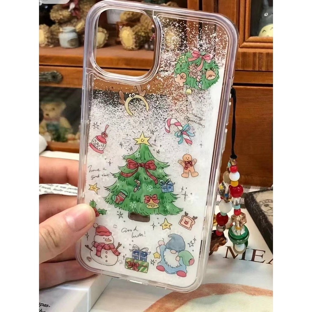 เคสมือถือสำหรับ iPhone 7 8 x XS XR xsmax 11 12 13 14 15 16 PRO MAX plus คริสต์มาสเกล็ดหิมะแฟนตาซีเคสทรายดูดแบบหุ้มทั้งเครื่องป้องกันการตกหล่นเคสมือถือ v0zh