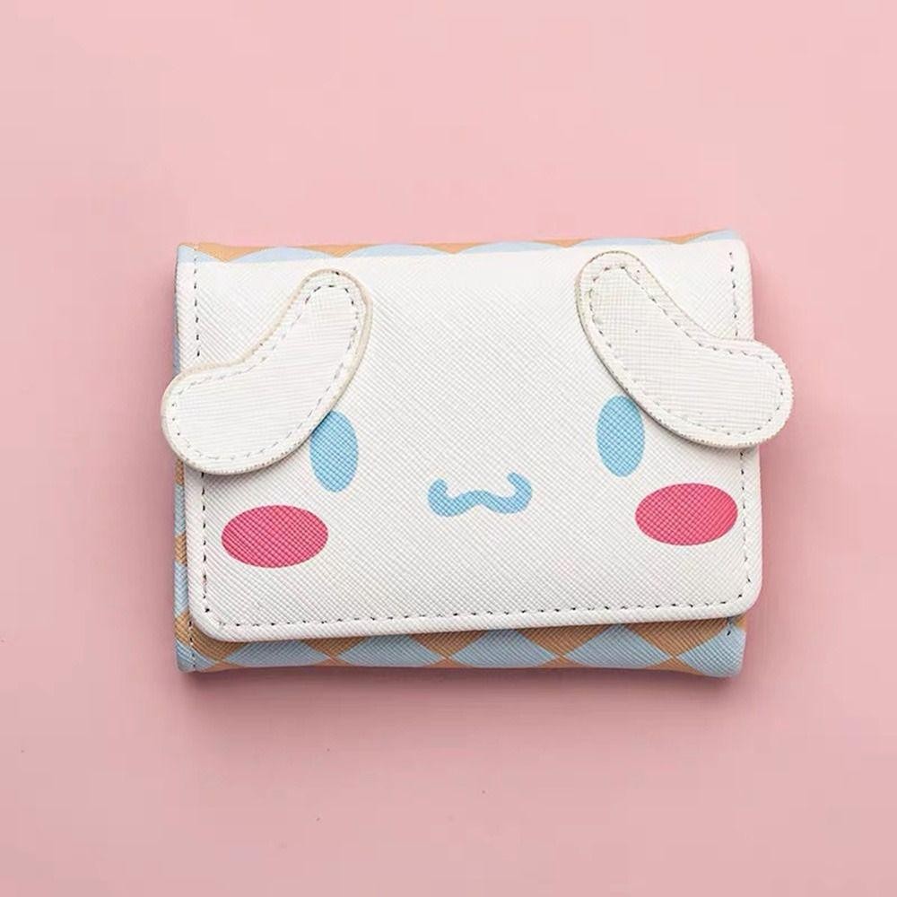 SANRIO Dealshop กระเป๋าใส่เหรียญ,การ์ตูนSanrio Hello Kitty Melody Kuromi Cinnamoroll Tripleพับกระเป๋าสตางค์,กระเป๋าเงินbus ID Holdersเก็บกระเป๋าPUหนังการ์ดผู้ชายผู้หญิง